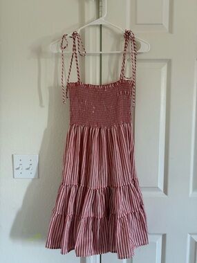 Blue Life Red and White Striped Tie-Shoulder Midi Dress